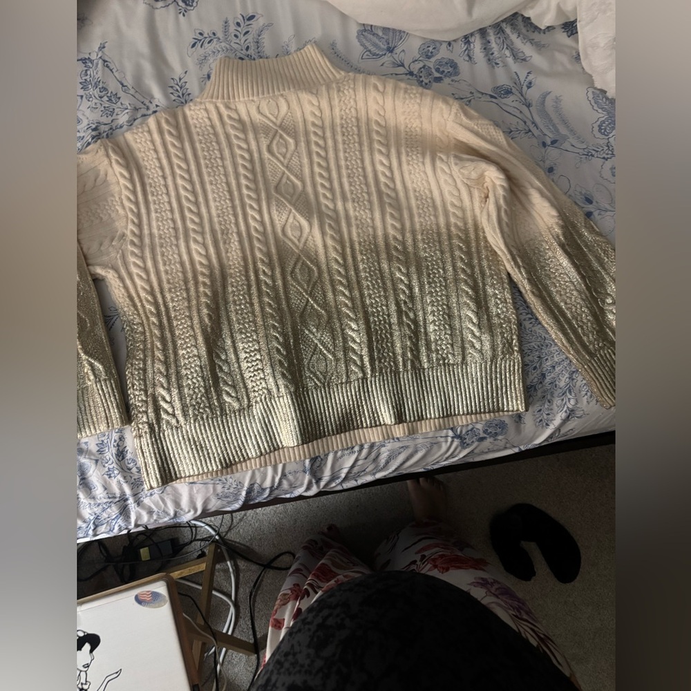 Ann Taylor Cream Cable Knit Turtleneck Sweater